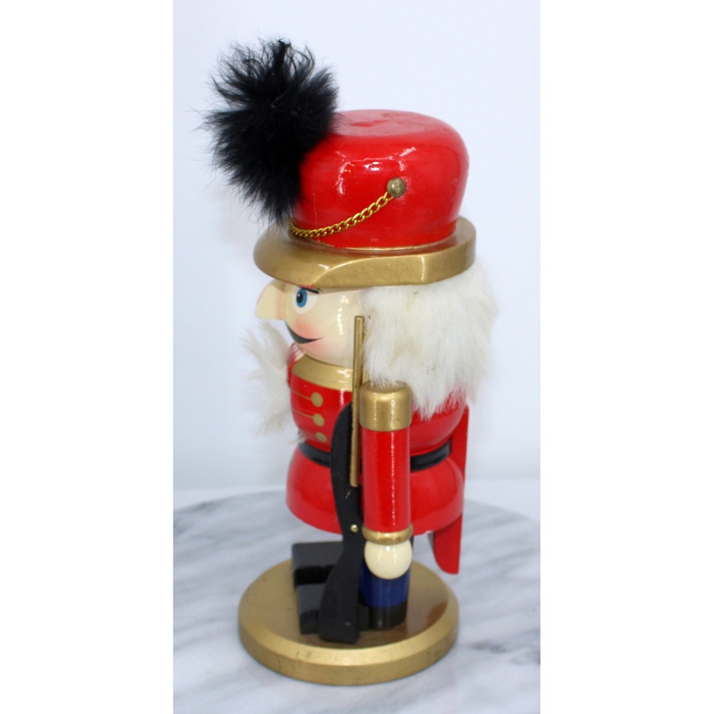 Wooden Nutcracker Soldier Red Jacket Gold Trim Black Rifle Christmas Decor - Picture 3 of 6